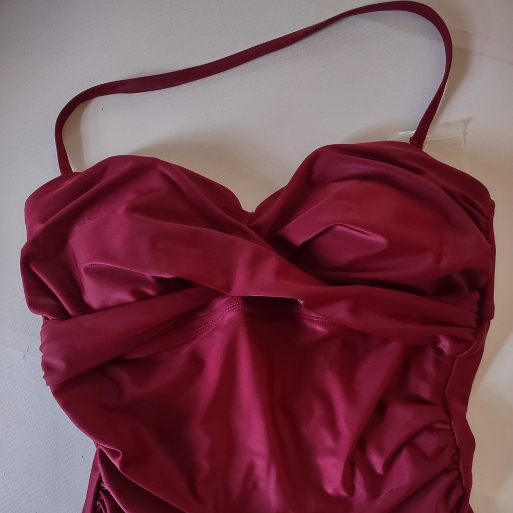 Kona Sol Maroon One Piece Rouched Swim Suit Large - Picture 5 of 13